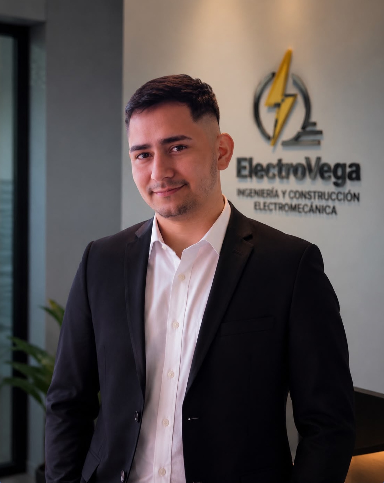 Ing. José Leandro Vega, fundador de ElectroVega, en las instalaciones de la empresa